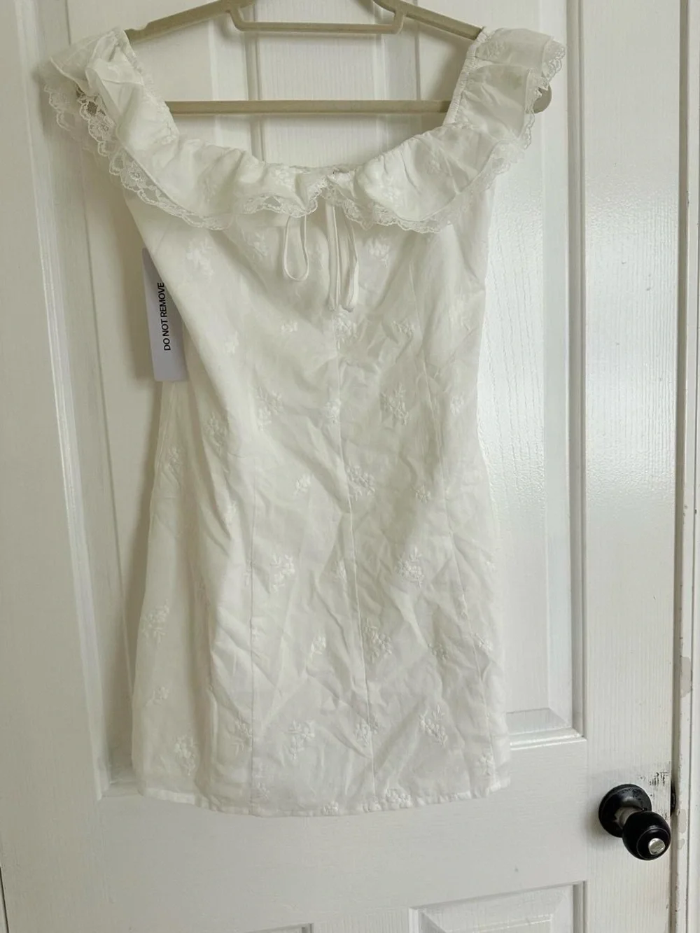 Princess Polly Off-Shoulder White Lace-Trim Mini Dress